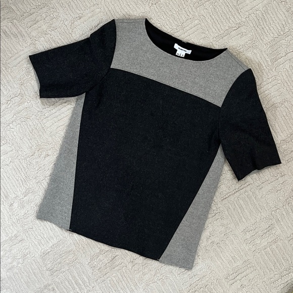 Helmut Lang wool blend half sleeve grey colorblock sweater pullover top, Size P - Picture 2 of 15